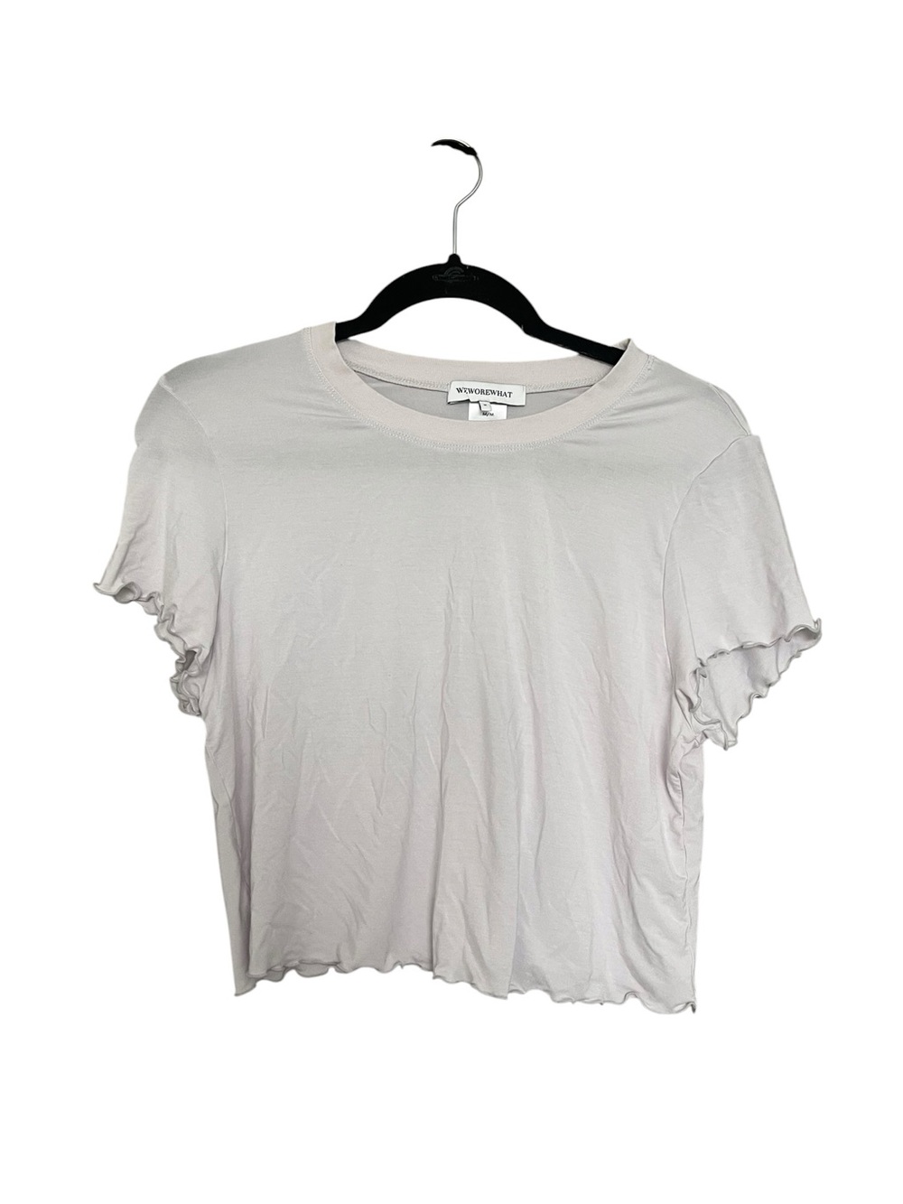 WeWoreWhat Cream Crop Tee with Ruffle Edges